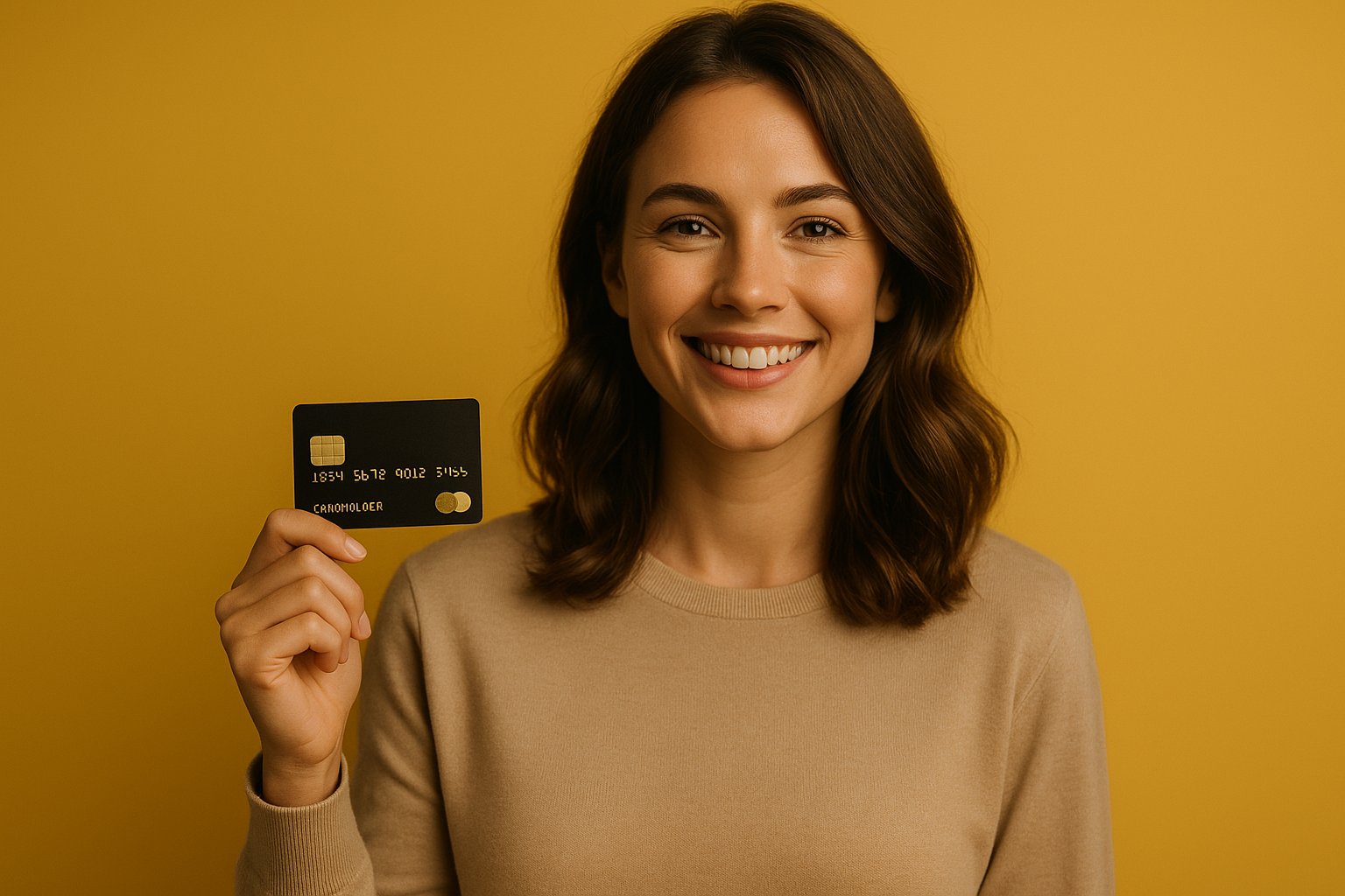 Cliente segurando cartão e destaque de cashback Banco ICA